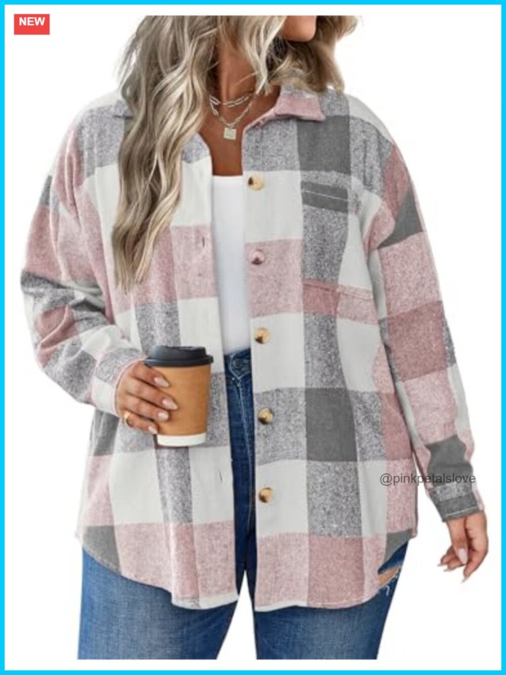 Plus Size Plaid Shacket Button Down Collared Oversized Casual Jacket
